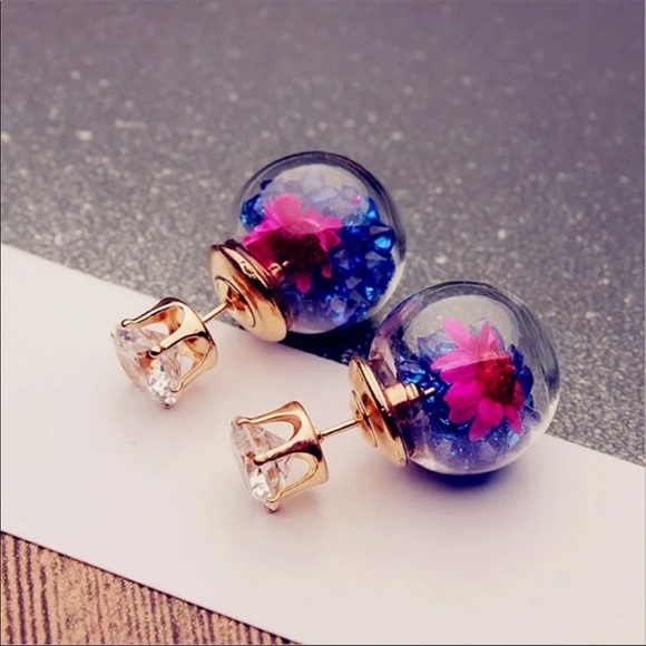 Crystal Ball Flower Confetti Reversible Earrings - Picture 4 of 7
